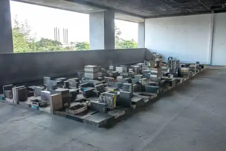 Ndidi Dike, A History of a City in a Box, installation view, Lagos Biennial 2019