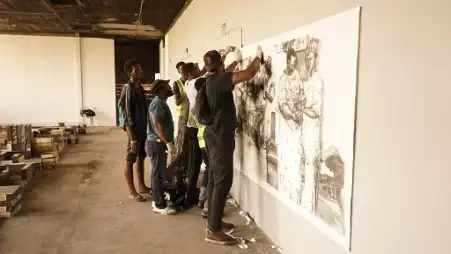 Uthman Wahaab, Back With Me Again, setup with artist, Lagos Biennial 2019